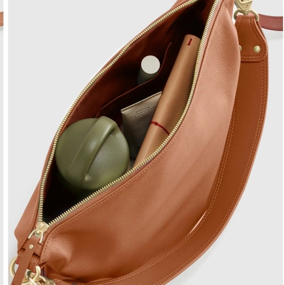 Quince Italian Leather Convertible Crescent Bag Cognac Purse Gold - Picture 4 of 11